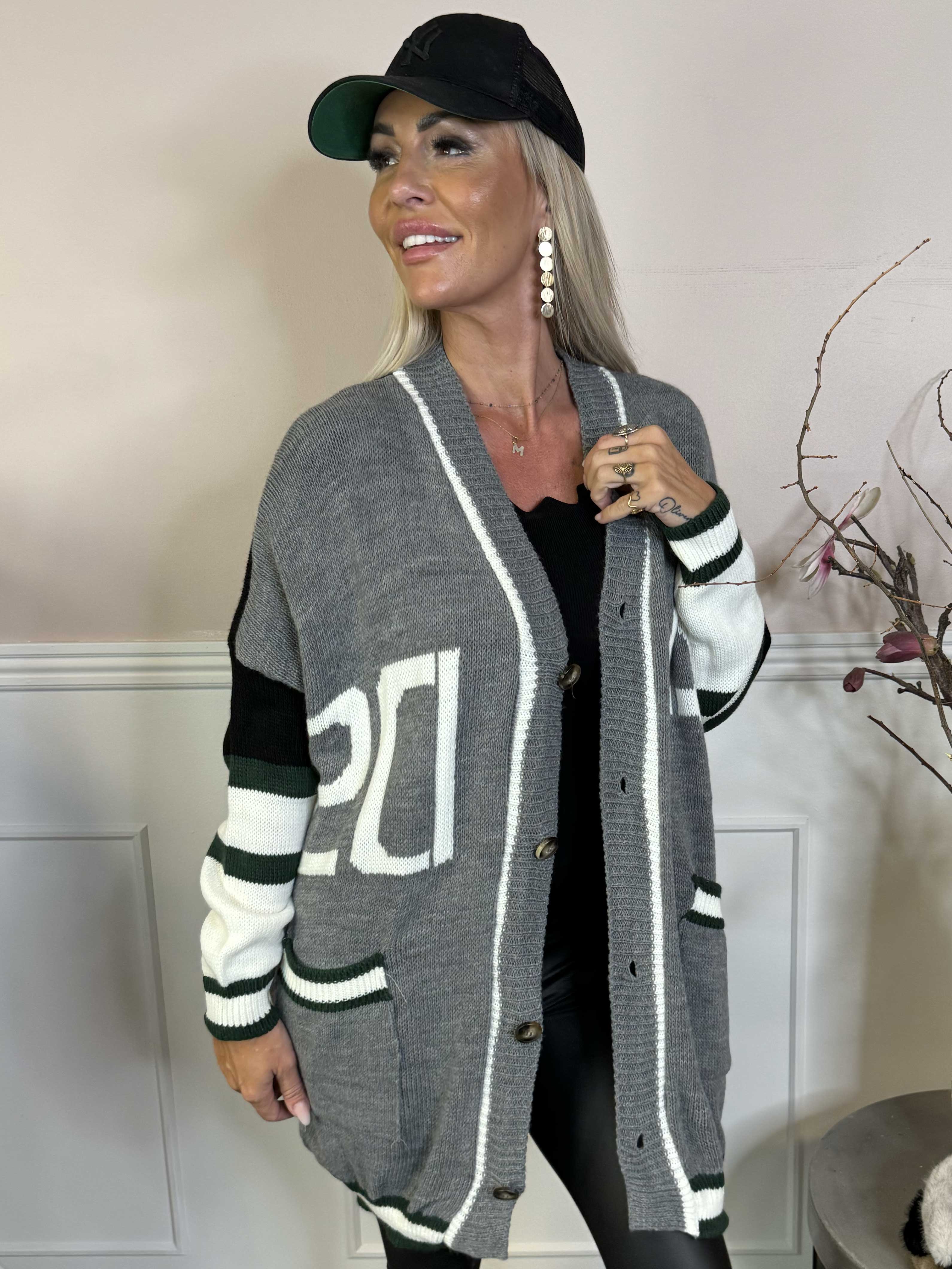 Diah - Flerfarvet college strikcardigan